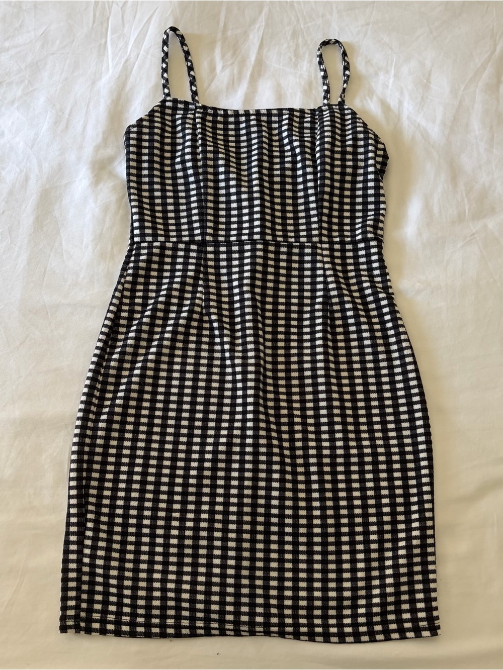 Black and White Gingham Spaghetti Strap Mini Dress - Picture 1 of 3